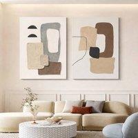 Mafett Contemporary Abstract Canvas Wall Art Set of 2 Neutral Home Decor in Beige | Size: W18 x H24