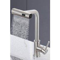 JANLEMNY Waterfall Pull-Out Kitchen Mixer Tap - 3-in-1 Spray, Stainless Steel in Silver | Size: 1000mm x 400mm