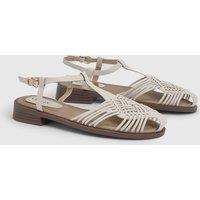 Oasis Women's Kathrina T-Bar Low Heel Sandals in Off-White | Size: 7