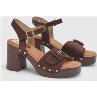 Oasis Women's Regina Faux Suede Buckle Detail High Block Heel platform Sandals in Brown | Size: 7
