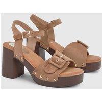 Oasis Women's Regina Faux Suede Buckle Detail High Block Heel platform Sandals in Taupe | Size: 6