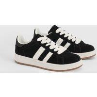 Oasis Women's Lottie Faux Suede Lace Up Trainers in Natural Black | Size: 3
