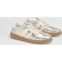 Oasis Women's Erin Faux Metallic Leather Lace Up Trainers in Gold | Size: 7