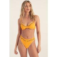 NastyGal Women's Floral Embroidered Picot Trim Triangle Bikini Set in Orange | Size: 8