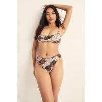NastyGal Women's Patchwork Stitch Detail Crop High Leg Bikini Set in Brown | Size: 8