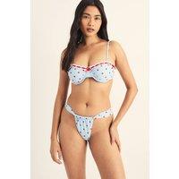 NastyGal Women's Polka Dot Ribbon Trim Underwire Ruched Bikini Set in Blue | Size: 16
