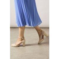 Good For the Sole Women's : Florinda Faux Suede Almond Toe High Block Heel Court Shoes in Beige | Size: 4