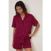 Dorothy Perkins Women's Nightwear Jersey Short Sleeve Pyjama Set in Burgundy | Size: XL