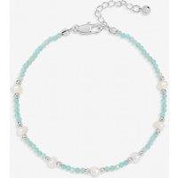 Inicio Women's Sterling Silver Plated Turquoise & Pearl Bracelet - Gift Pouch
