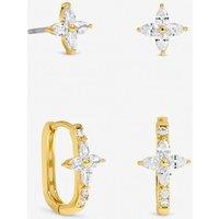 Jon Richard Women's Gold Plated & Crystal Floral Hoop & Stud Earrings - Pack of 2