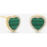 Jon Richard Women's Gold Plated Crystal & Malachite Heart Stud Earrings