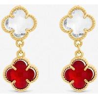 Jon Richard Women's Gold Plated Ruby & Crystal Clover Drop Earrings