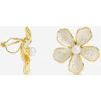 Jon Richard Women's Gold Plated & White Enamel Flower Clip Earrings