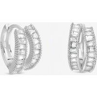 Inicio Women's Sterling Silver Plated Cubic Zirconia Double Pave Hoops - Gift Pouch