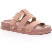 AJVANI Women's Flat Wedge Heel Flatform Buckle T-Bar Strappy Slides Footbed Sandals in Pink | Size: 5