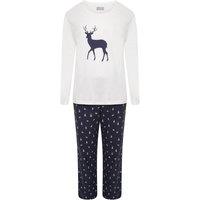 Smart Living Women's Womens Cotton Reindeer Pyjama Set Soft Warm Winter Loungewear in Navy | Size: Small