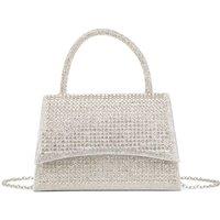 JFY Women's Trapezoid Top Handle Flap Single Side Diamante Clutch Bag in Silver