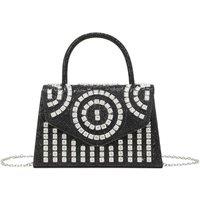 JFY Women's Diamantes Embedded Circle Pattern Single Side Diamante Clutch Bag in Black