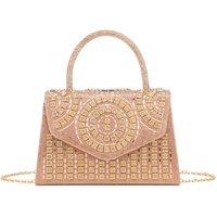 JFY Women's Diamantes Embedded Circle Pattern Single Side Diamante Clutch Bag in Rose Gold