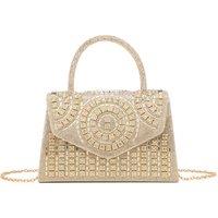 JFY Women's Diamantes Embedded Circle Pattern Single Side Diamante Clutch Bag in Gold