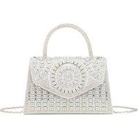 JFY Women's Diamantes Embedded Circle Pattern Single Side Diamante Clutch Bag in Silver