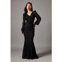 Coast Women's V Neck Lace Long Sleeve Maxi Dress in Black | Size: 12