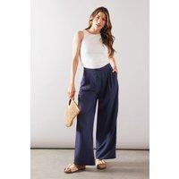 Wallis Women's Wide Leg Pleat Detail Trouser in Navy | Size: 12