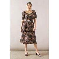 Wallis Women's Leopard Print Button Belted Midi Dress in Brown | Size: 12