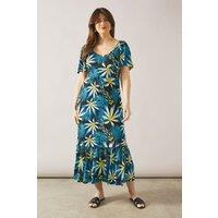 Wallis Women's Palm Print Jersey Elasticated Midi Dress in Blue | Size: 10
