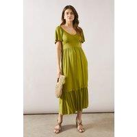 Wallis Women's Viscose Jersey Ruffle Midi Dress in Khaki | Size: 10