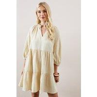 Wallis Women's Petite Textured Tiered Smock Dress in Stone | Size: 10