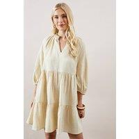 Wallis Women's Petite Textured Tiered Smock Dress in Stone | Size: 12