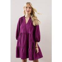 Wallis Women's Petite Textured Tiered Smock Dress in Plum | Size: 10