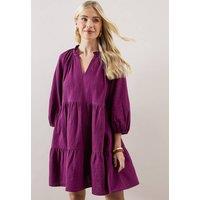 Wallis Women's Petite Textured Tiered Smock Dress in Plum | Size: 18