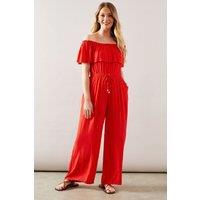 Wallis Women's Off Shoulder Jumpsuit in Coral | Size: Small