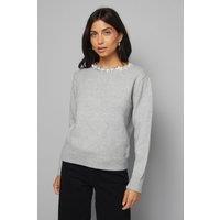 Wallis Women's Embellished Neck Trim Jumper in Grey Marl | Size: XL