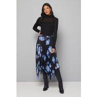 Wallis Women's Floral Pleated Midi Skirt in Black | Size: 14