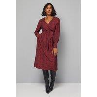Wallis Women's Snake Viscose Tie Front Midi Dress in Red | Size: 14