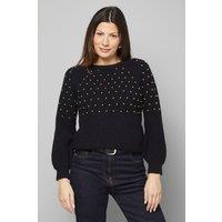 Wallis Women's Christmas Stud Knitted Jumper in Black | Size: Small