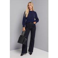 Wallis Women's Petite Stud Knitted Jumper in Navy | Size: Large