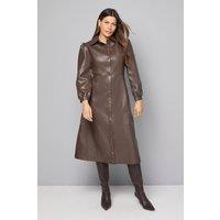 Wallis Women's Faux Leather Belted Midi Dress in Chocolate | Size: 16