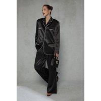 Wallis Women's Satin Wide Leg Trouser Co ord in Black | Size: 12