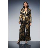 Wallis Women's Metallic Foil Wide Leg Trouser in Gold | Size: 16