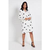 Wallis Women's Petite Polka Dot Lace Collar Shift Dress in Ivory | Size: 8