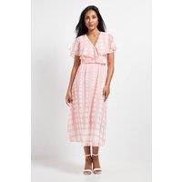 Wallis Women's Petite Chiffon Polka Dot Border Cape Sleeve Midi Dress in Blush | Size: 14