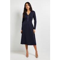Wallis Women's Ponte Zip Midi Dress in Navy | Size: 16