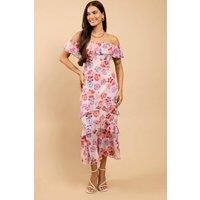 Little Mistress Women's Floral Print Ruffle Bardot Midaxi Dress | Size: 10