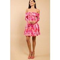 Little Mistress Women's Pink Floral Print Bardot Mini Dress | Size: 8