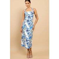 Little Mistress Women's Blue Floral Print Halterneck Midaxi Dress | Size: 8
