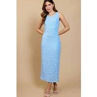 Little Mistress Women's Pale Blue Sequin Waffle Midaxi Dress | Size: 10